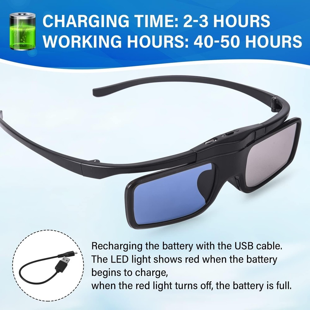 RF 3D Glasses, Active Shutter RF 3D Glasses Rechargeable Suitable for RF 3D T...