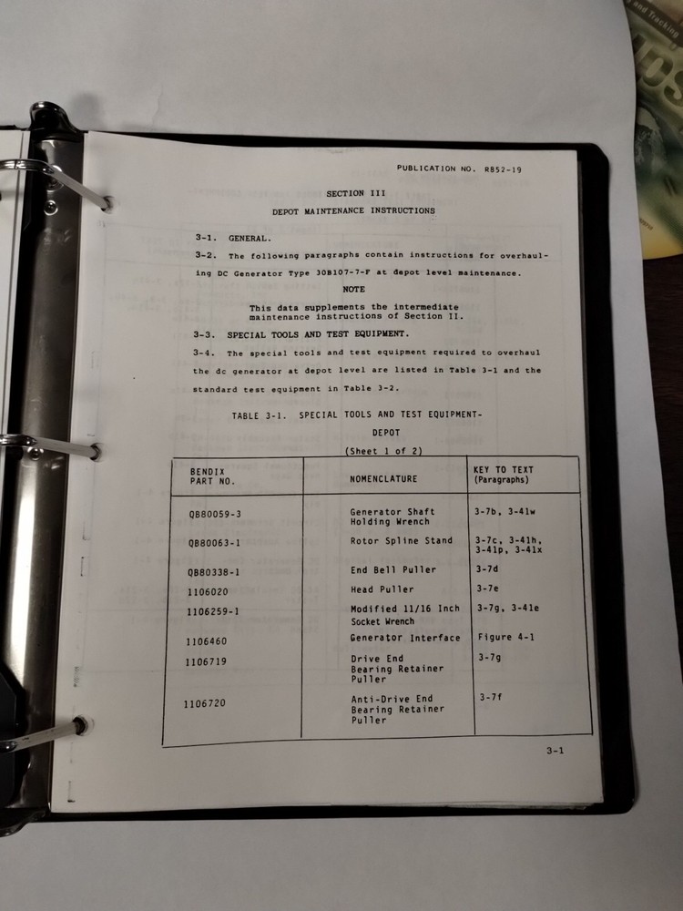 Bendix DC Generator Type No. 30B107-7F/-11A/-19-A Maintenance/ Parts-Copy