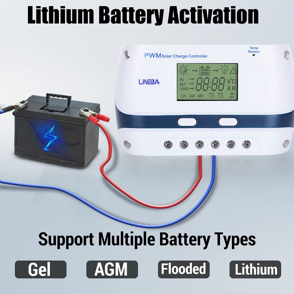 Solar Panel Battery Charge Controller 100A 60A 30A 12V/24V Auto LCD Regulator