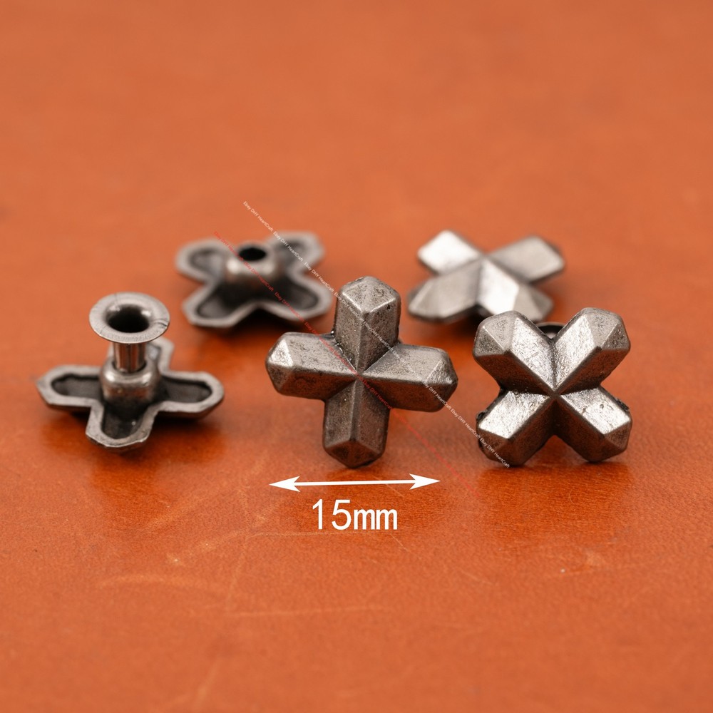 30PC 15*12MM DIY SOLID METAL X CROSS BUTTON CONCHO STUD RIVET LEATHER CRAFT TACK