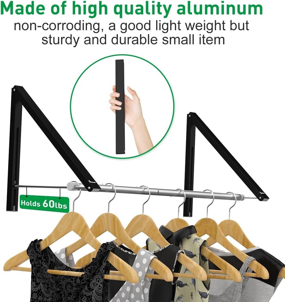 Retractable Clothes Rack - Wall Mounted Folding Hanger Drying for Laundry Room