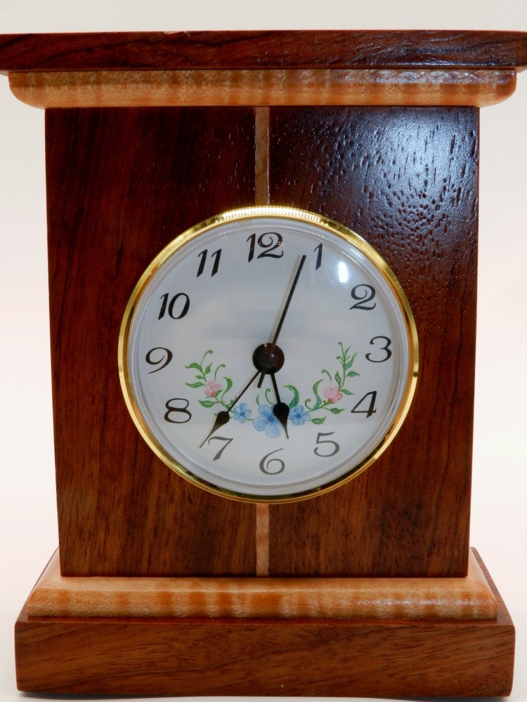 Handmade Desk Clock with quartz movement. Made from BUBINGA & CURLY MAPLE! #11