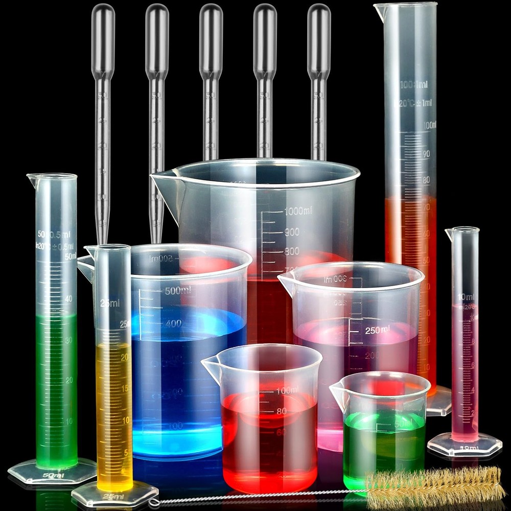 Plastic Graduated Cylinders & Beakers Set with Pipettes for Science Lab