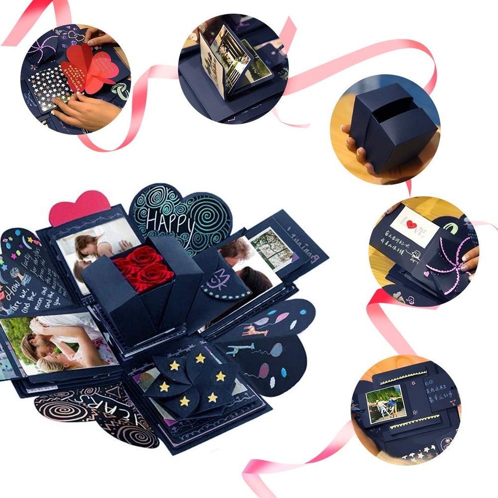 DIY Explosion Gift Box Set - Creative Love Memory Scrapbook & large, Blue