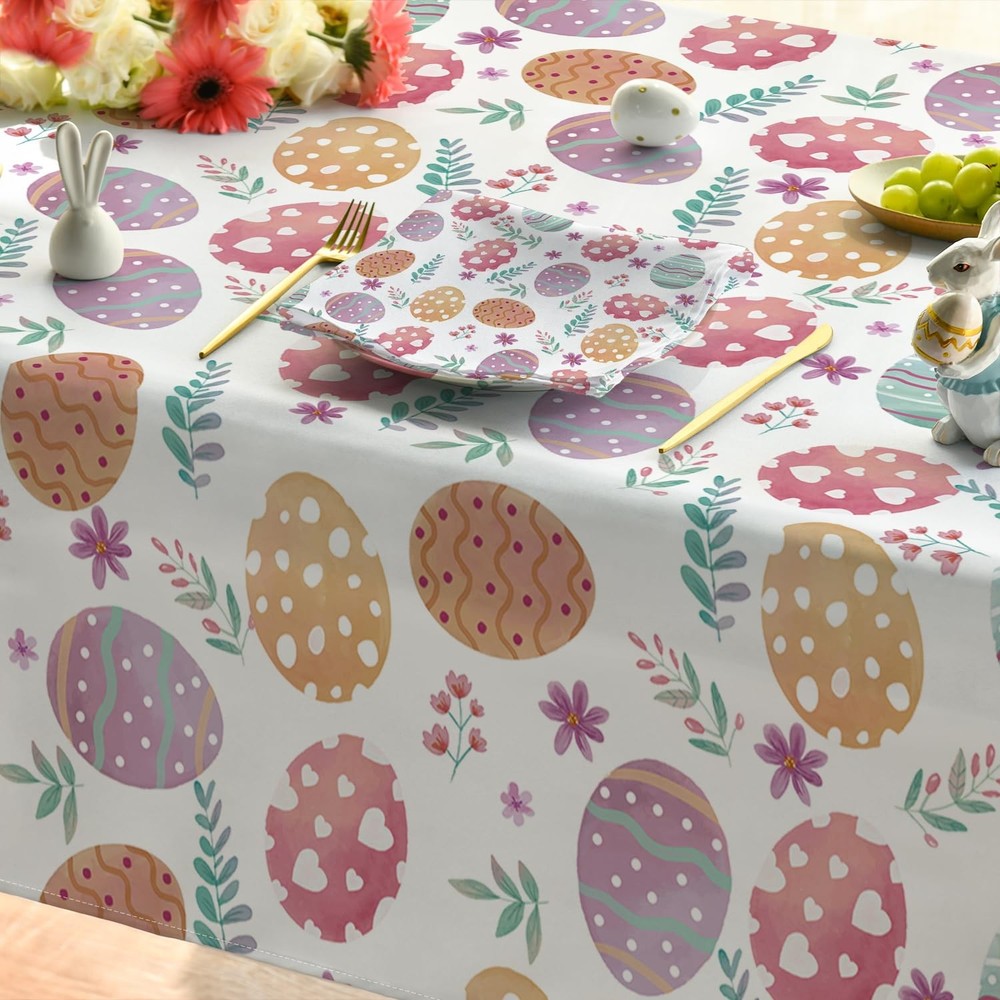 Easter Tablecloth 60×84 Inch Rectangular, Watercolor Easter Eggs Washable Tab...