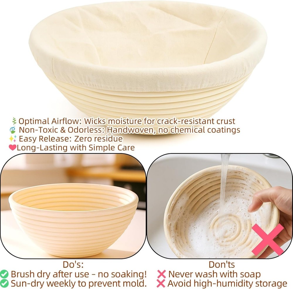 Sourdough Starter Kit, 9 Inch Bread Proofing Basket Tools, Bread Making Supplies