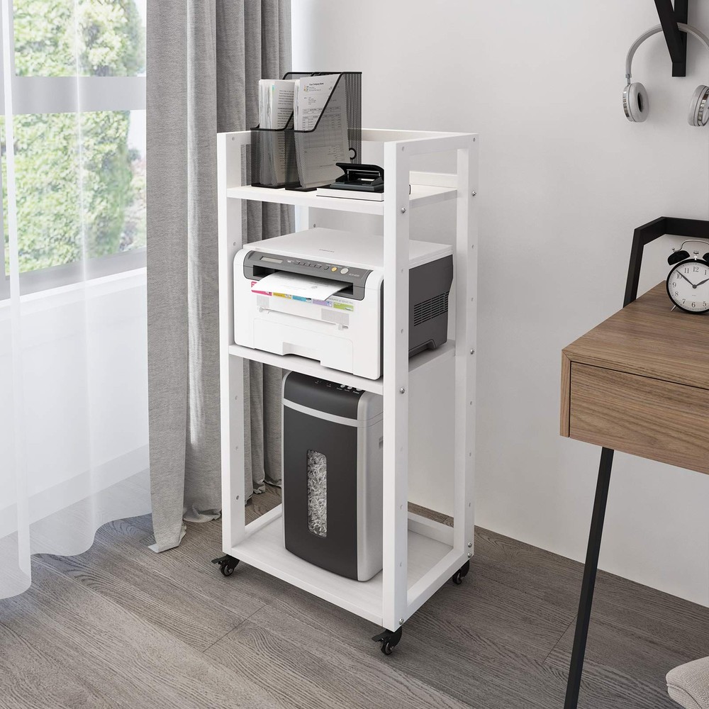 3-Tier Movable Printer Stand Floor-Standing Desk Side Shredder Stand Computer...