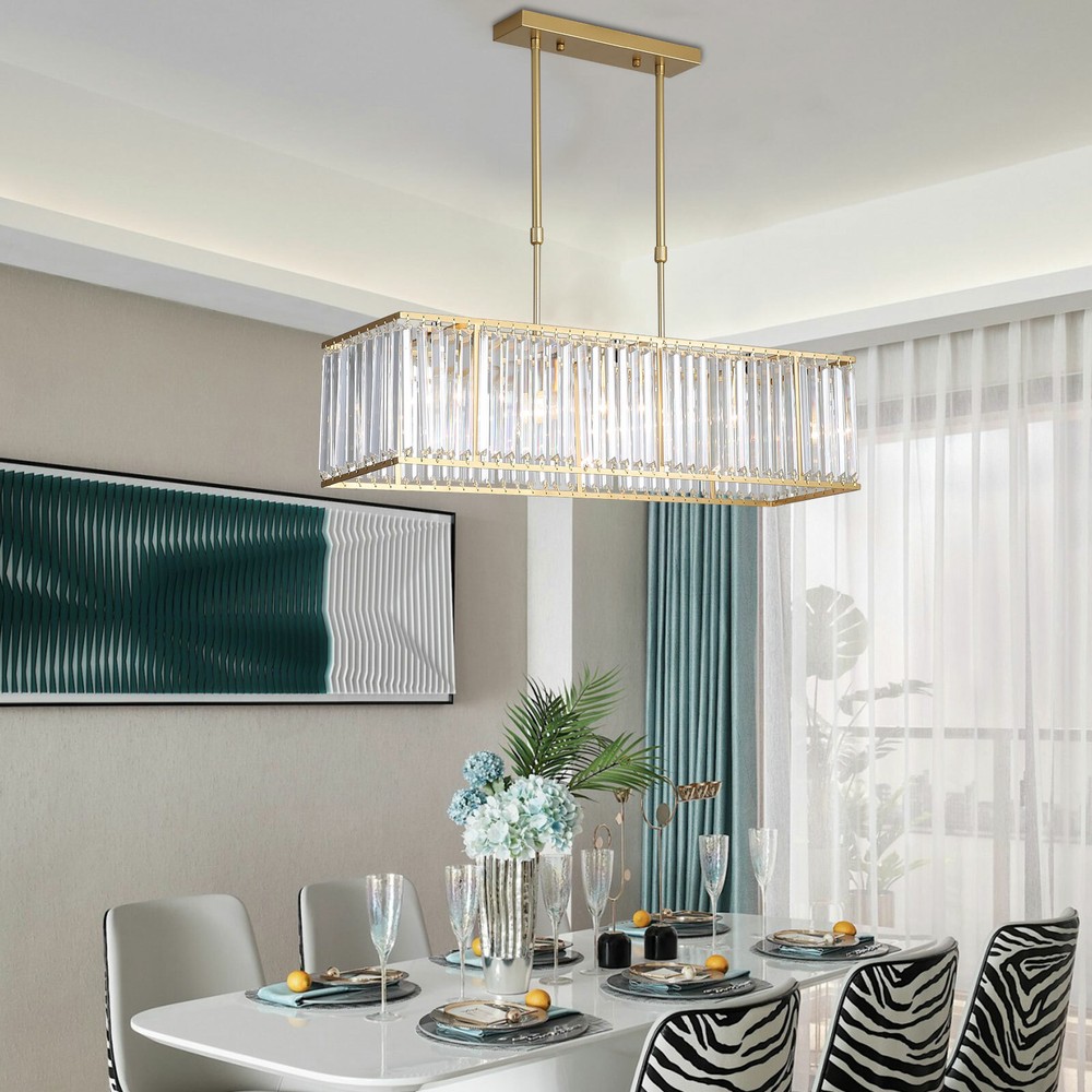 Modern 33.5" Rectangular Crystal Chandelier Pendant Lamp Ceiling-Light Fixture