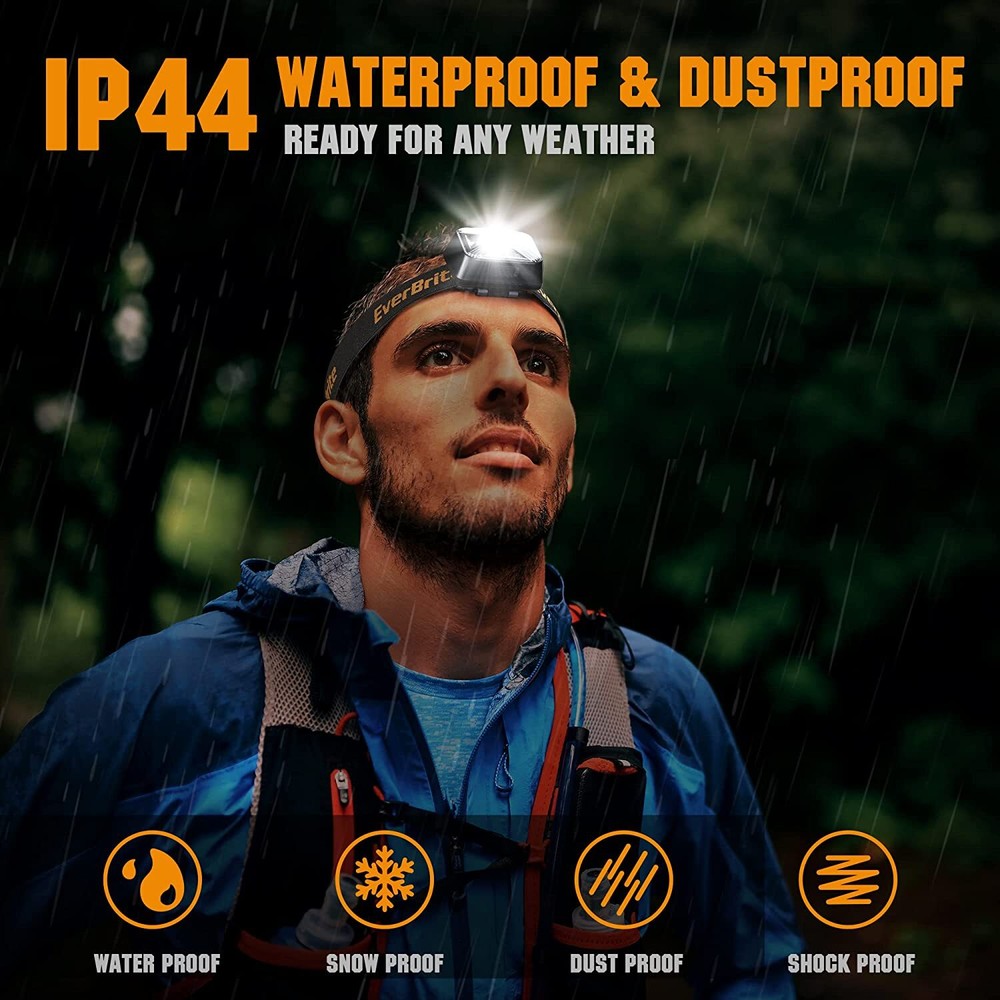 EverBrite Rechargeable Waterproof Headlamps 2 PACK w/Red Light,Battery Powered