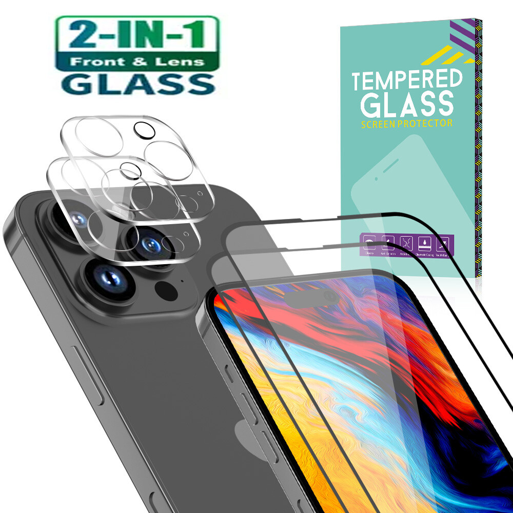 Tempered Glass Screen Protector & Camera Lens Cover For iPhone 15 Pro Max 14 13
