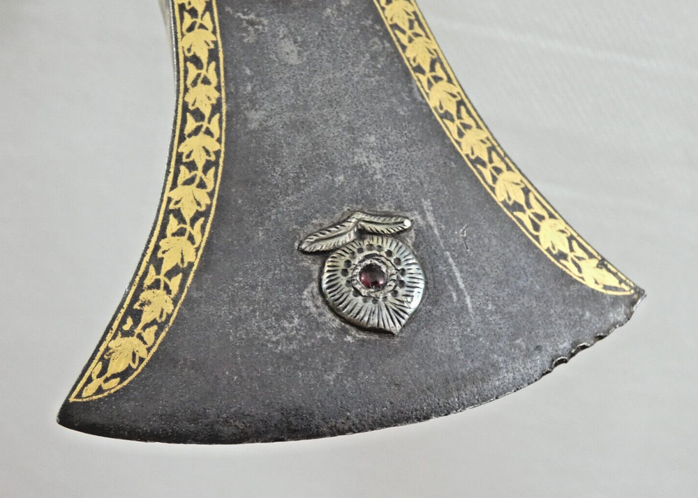 MUGHAL TABAR AXE WOOTZ GOLD DIAMOND RUBY EMERALD sword dagger India Persian 18c