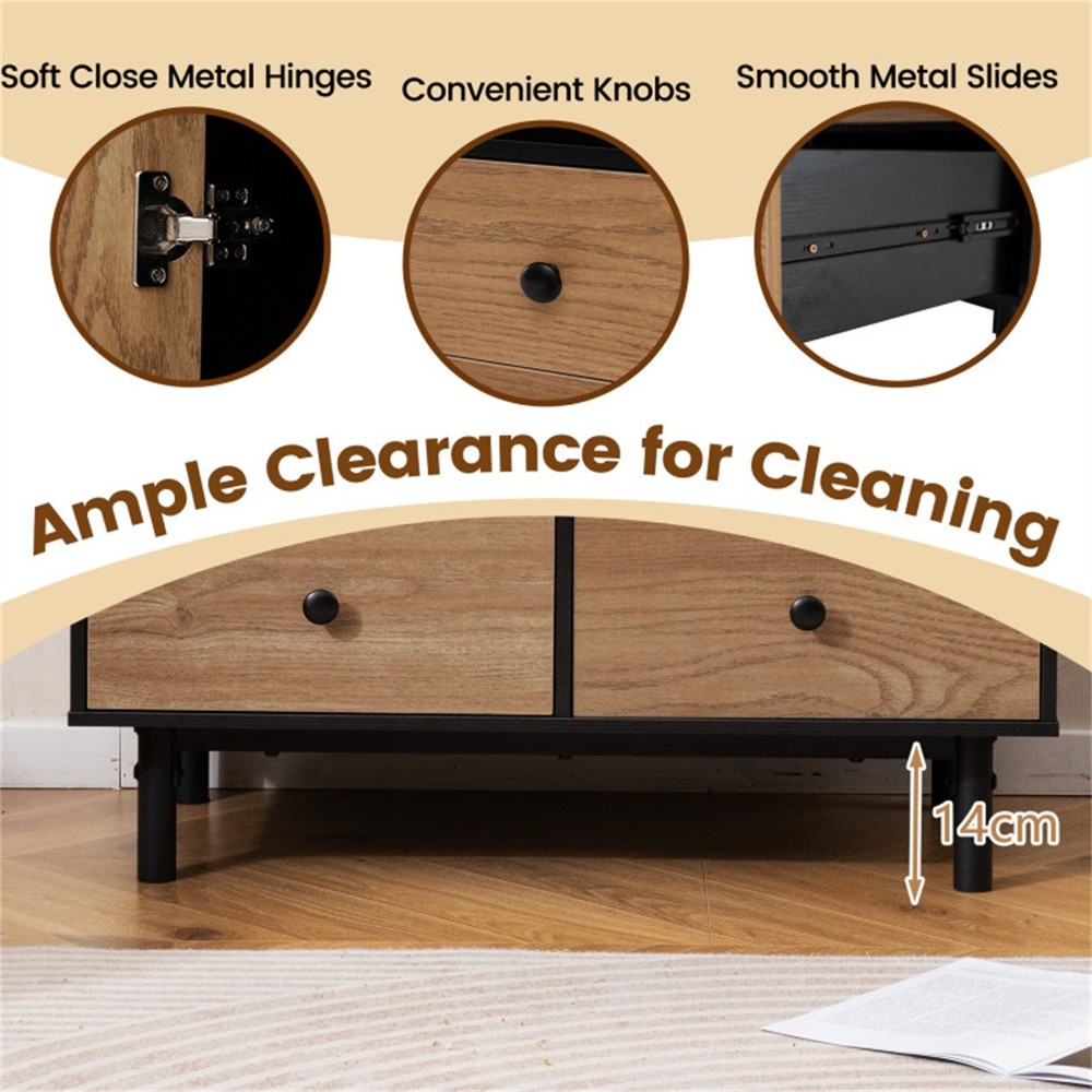 Mid-Century Modern 4-Drawer Sideboard Buffet Cabinet with Storage Black