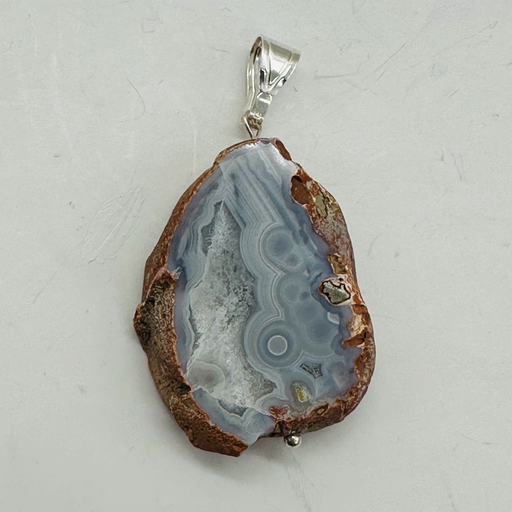 Blue Chalcedony Druzy Sparkling Cave Sterling Silver Pendant | 2"Long |