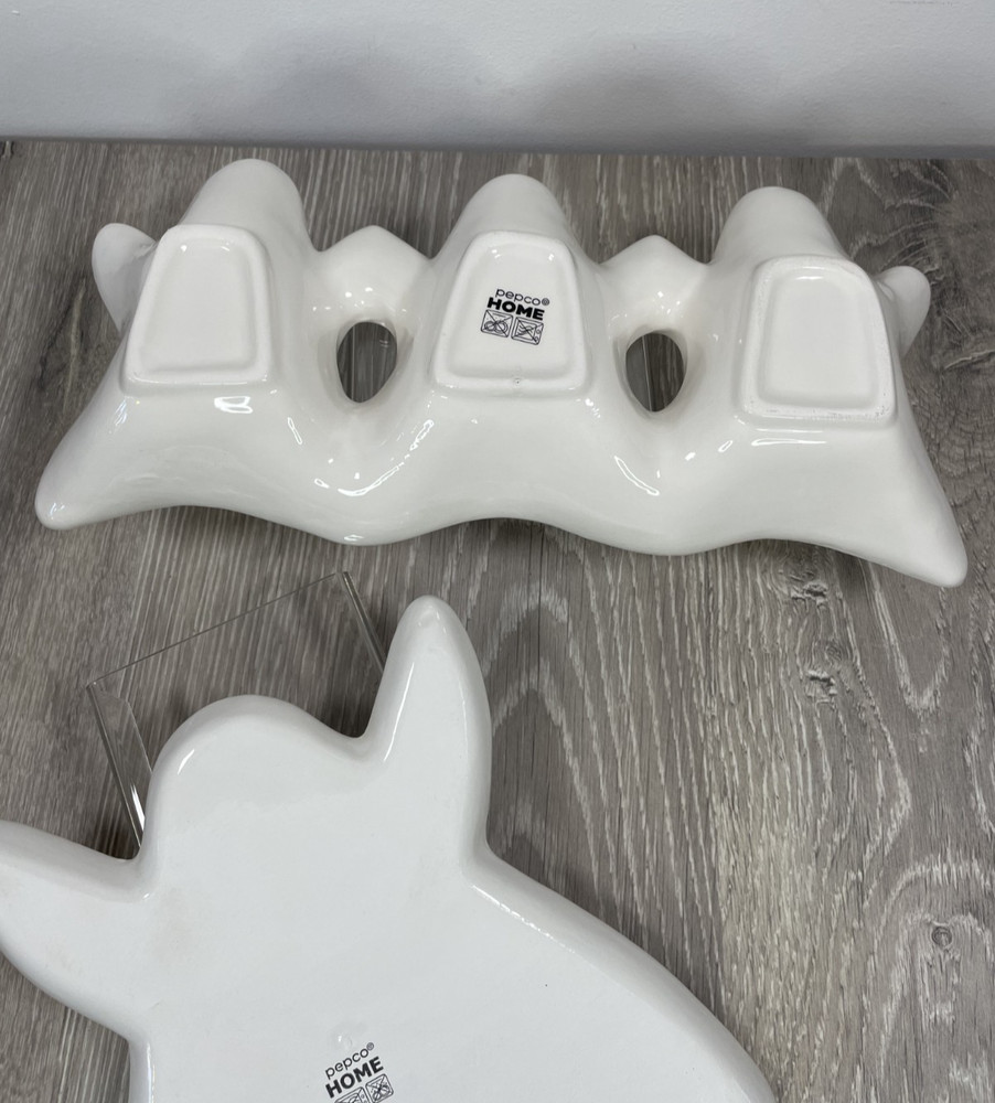 Halloween Ghost Ceramic Serving Dish and Plate Set NEW