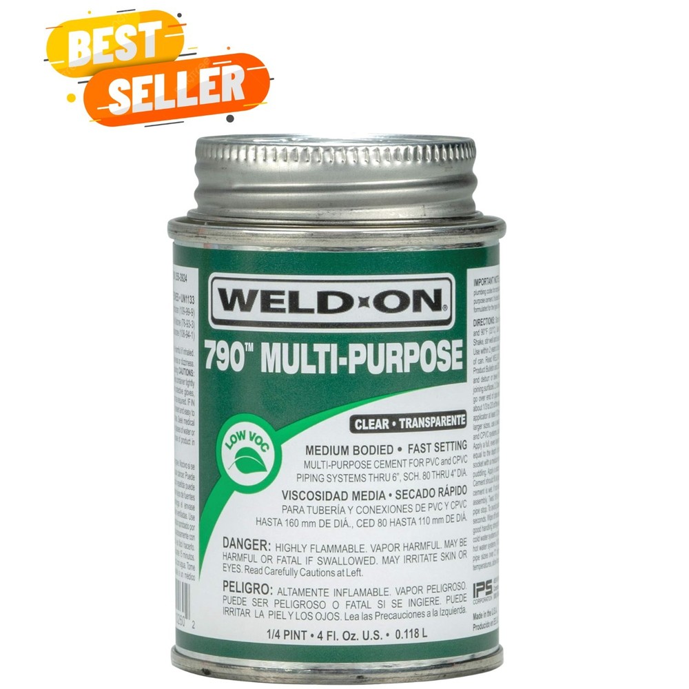 790 Multi-Purpose PVC Cement - Fast-Setting & Water Resistant, 4 oz Light Amber