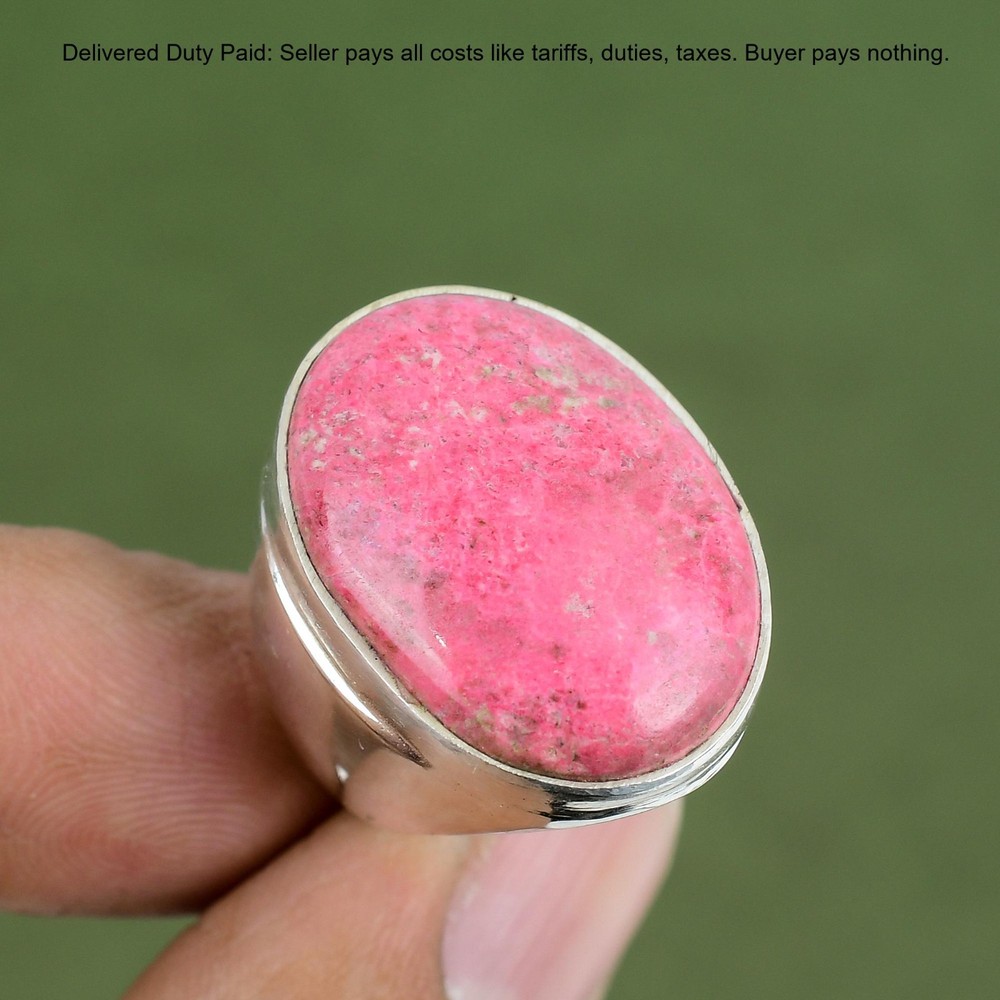 925 Silver Oval Thulite Gemstone Stackable Statement Bezel Wife Anniversary Ring