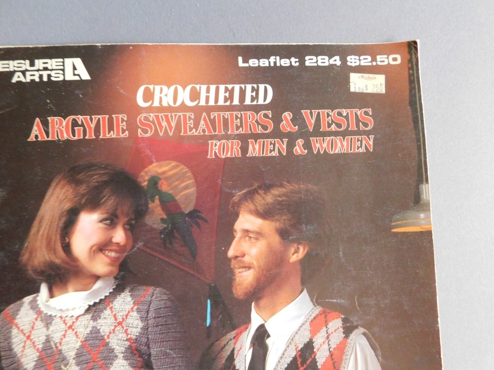 Crocheted Argyle Sweaters Vests - 1983 Leisure Arts - leaflet 284 patterns