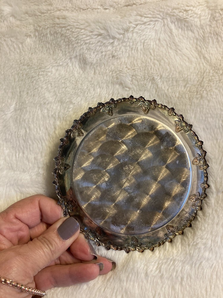 Silver plated Coaster Grape Design 4.5” (W2)