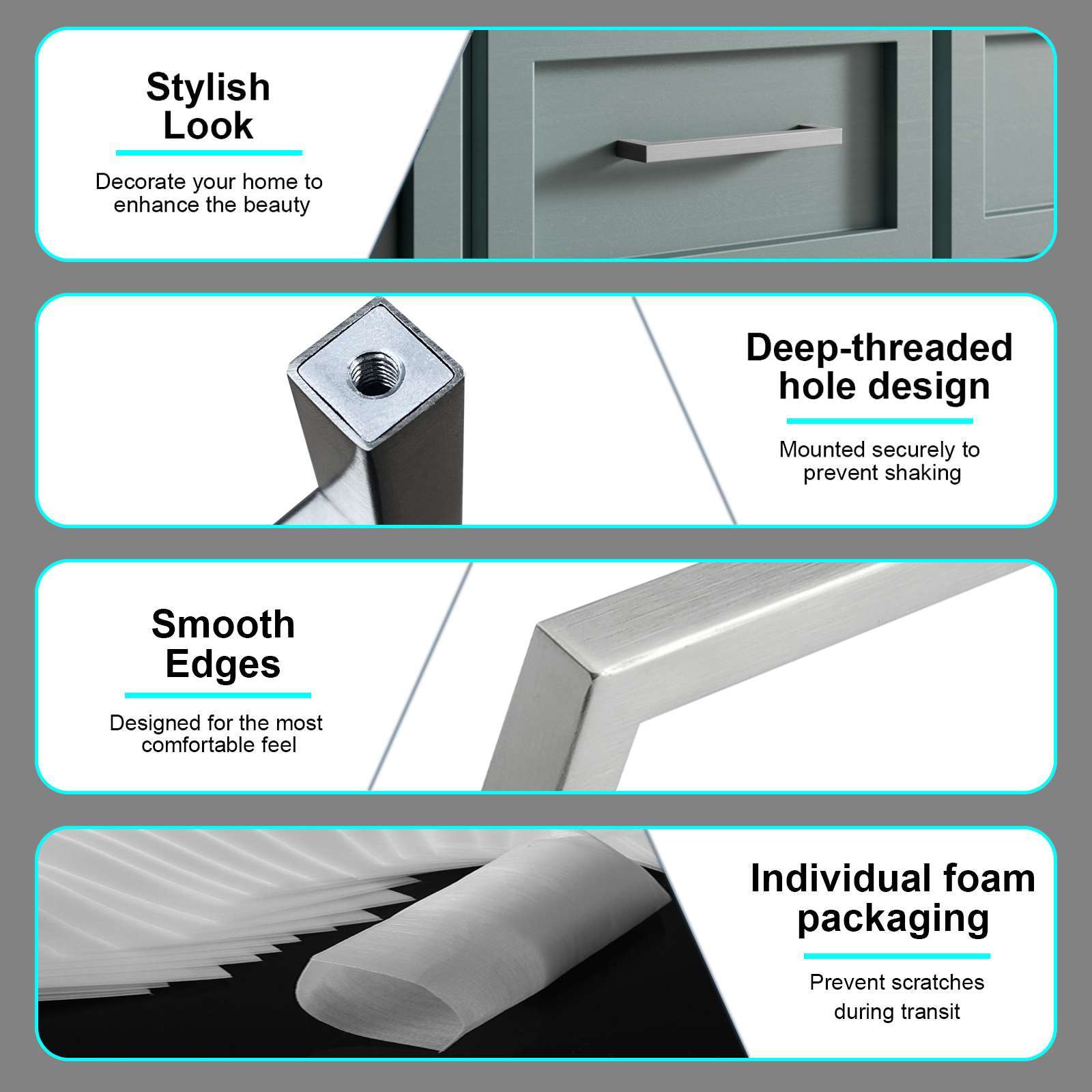 Square Brushed Nickel Cabinet Handles Pulls Knobs Kitchen Bath Stainless Steel