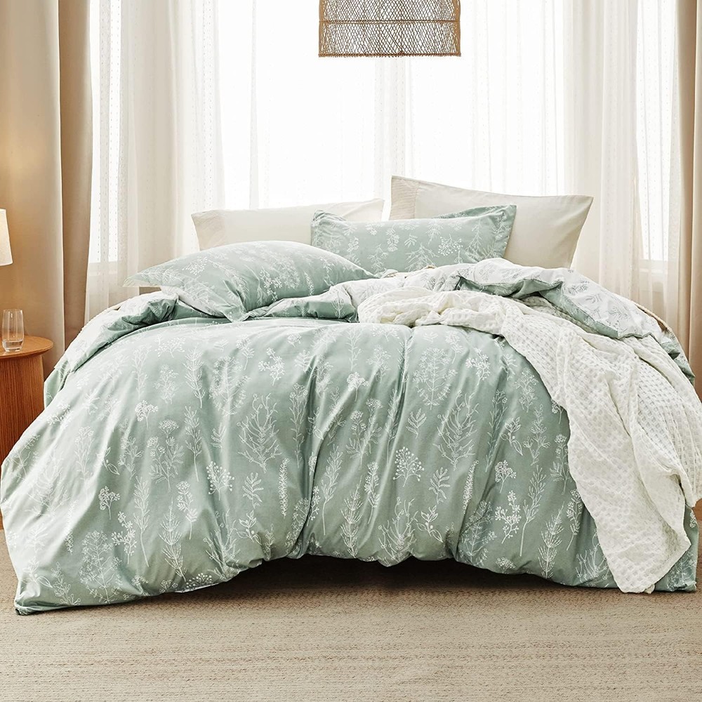 King Size Down Comforter Set - Sage Green Bedding Trio