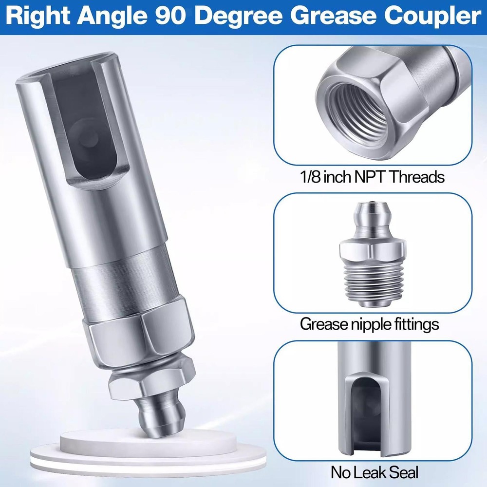 90 Degree Grease Coupler 1/8" NPT Threads Sturdy Grease Tip Tool Quick Release