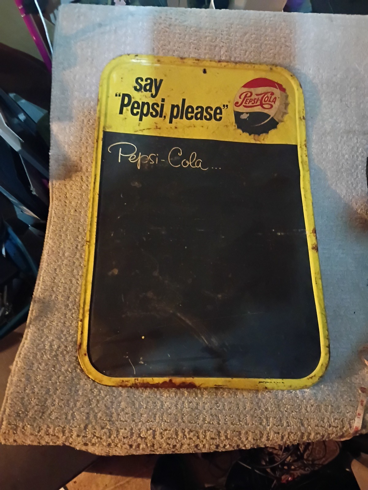 Clean  SAY "PEPSI PLEASE" PEPSI COLA CHALKBOARD METAL SIGN M-167 MADE IN USA