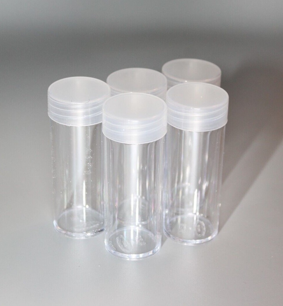 BCW Quarter Tubes - New - Lot of 5 - Screw-down Cap Crystal Clear