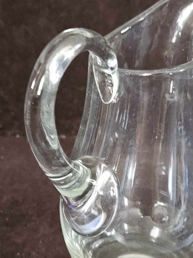 Small Hand Blown Clear Glass Pitcher Applied Handle 6 3/8"T