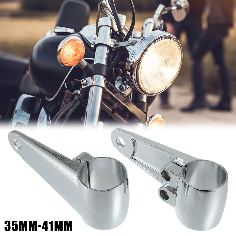 Universal Motorcycle Headlight Brackets Clamps Fork Ears 35mm-41mm Silver Tone