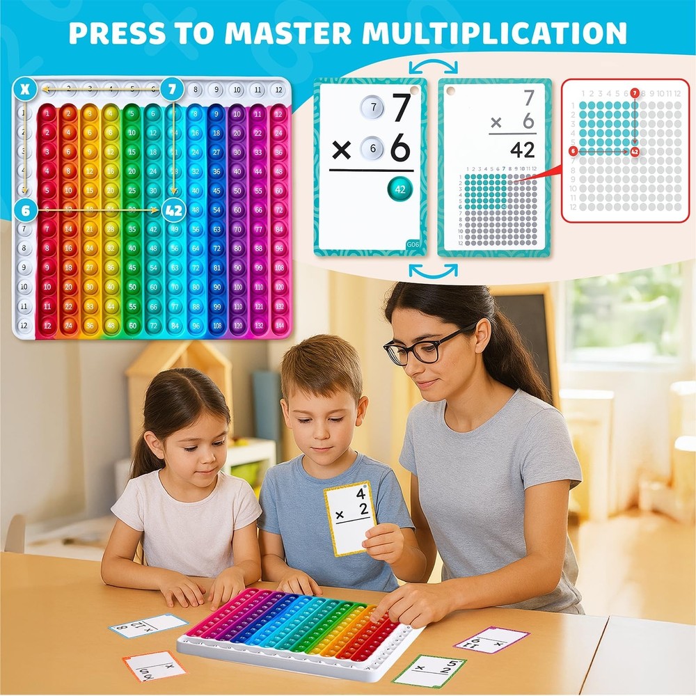 JoyCat Multiplication Flash Cards + Chart- 156 Hole Punched Math Game Flashca...