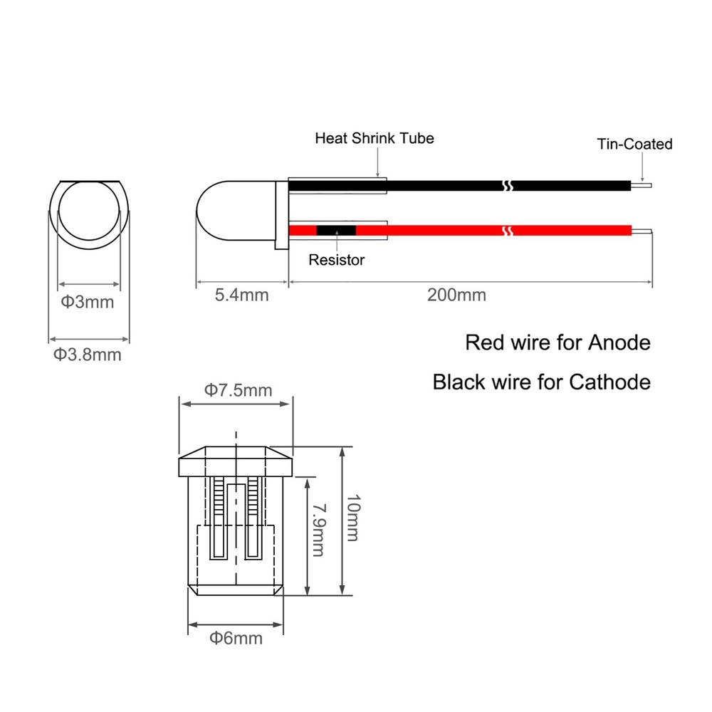 10Set DC12V 3mm Pre Wired LED with Holder Red Light Clear Len 6mm Panel Mount