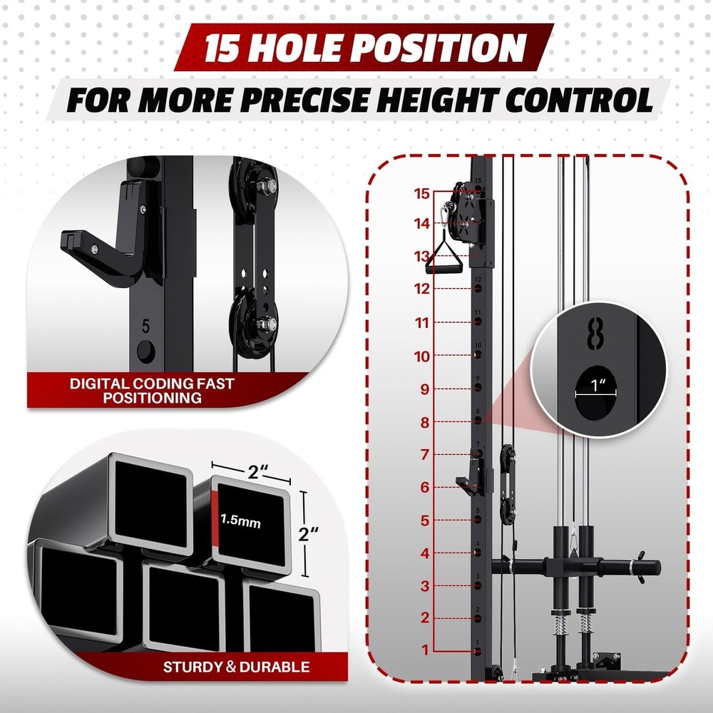 Folding Power Rack Wall Mounted Squat Rack with Cable Crossover Machine & LA...