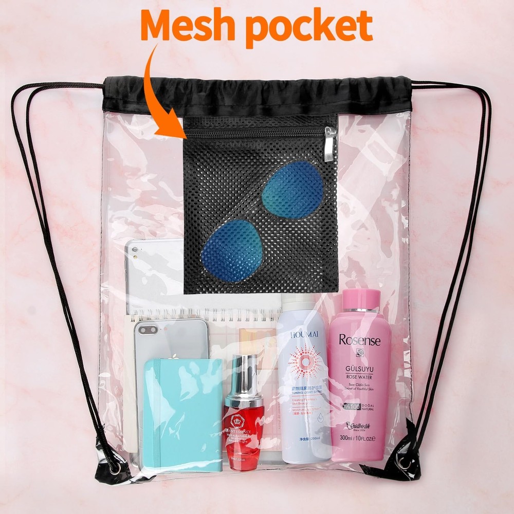 2 Pieces Clear Drawstring Bag for Stadium Concert Work Security Approved, Wat...