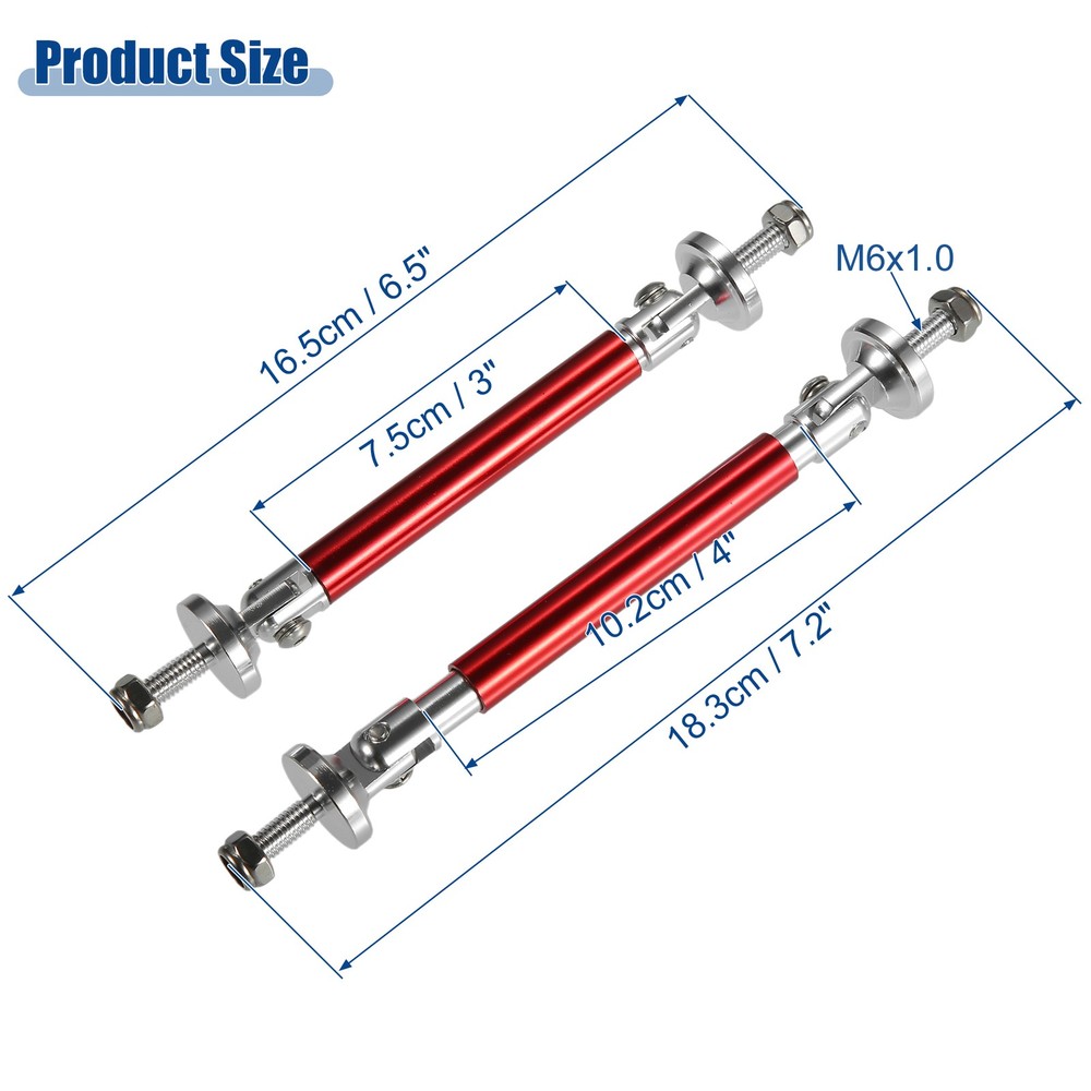 TWO 3"-4" Universal Front Bumper Lip Splitter Diffuser Strut Rod Universal Red
