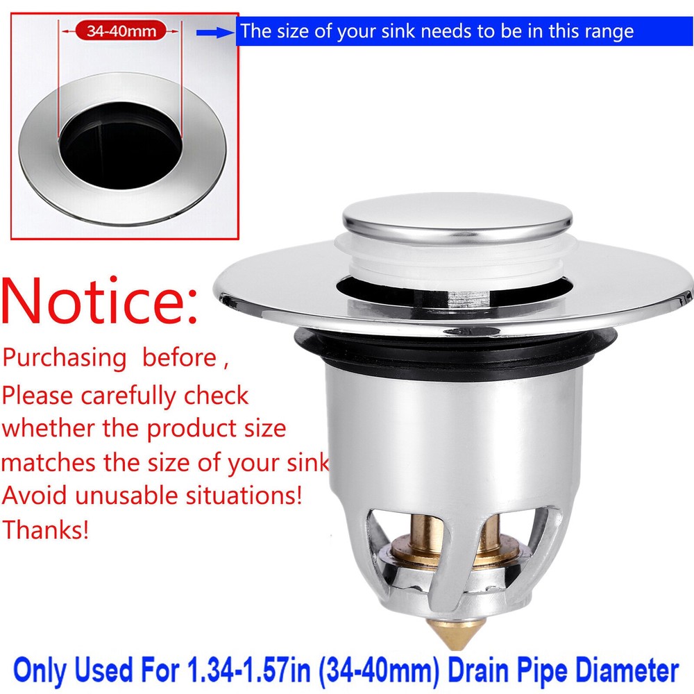 Universal Bathroom Sink Stopper Pop Up Drain Filter Bullet Core Push Plug Bounce