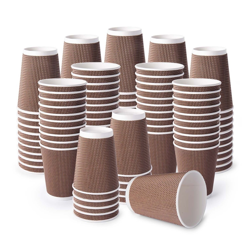 Joycode Brown12OZ Disposable Hot Coffee Insulated Ripple Paper Cups (Only cups).