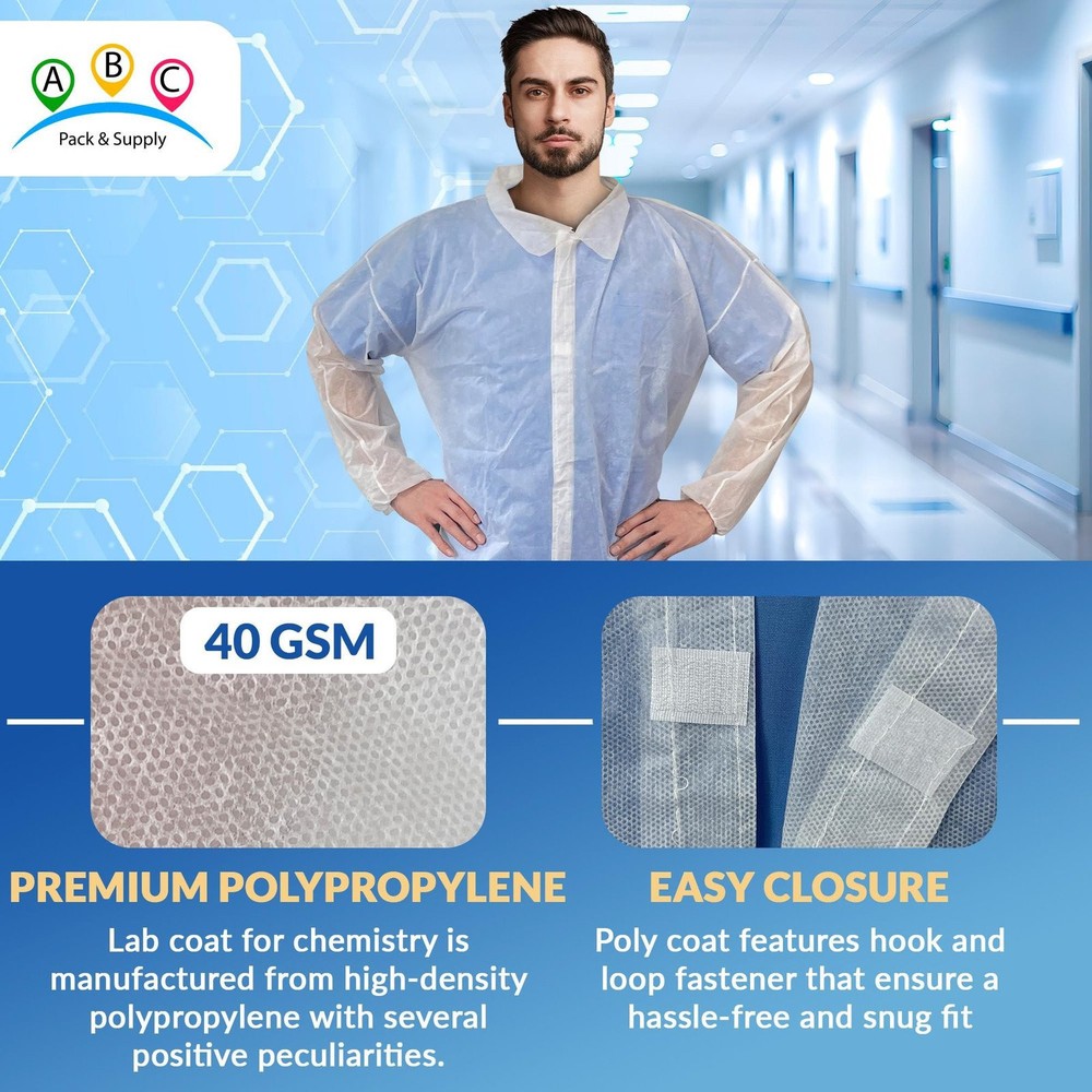 Disposable Polypropylene Coats Disposable Coats 3XL - 50 Pack