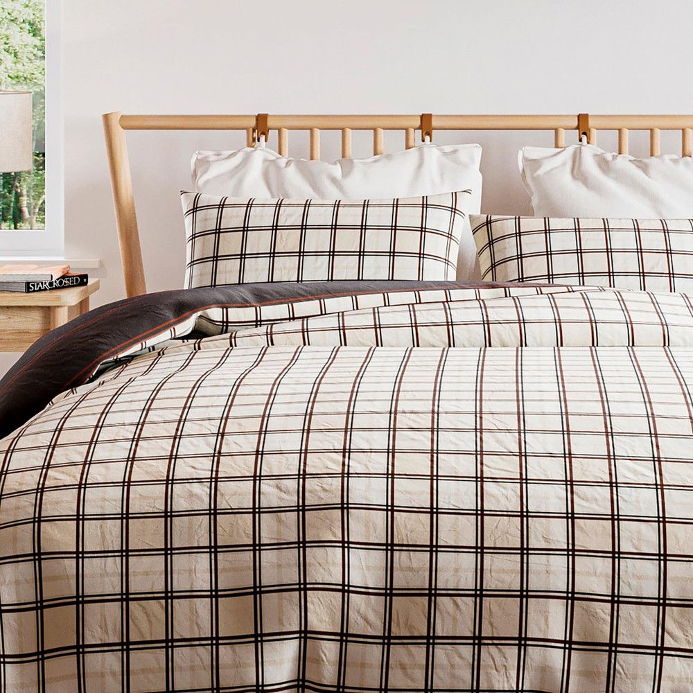 Colden Plaid 3-Piece Comforter Bedding Set, Full/Queen, Natural