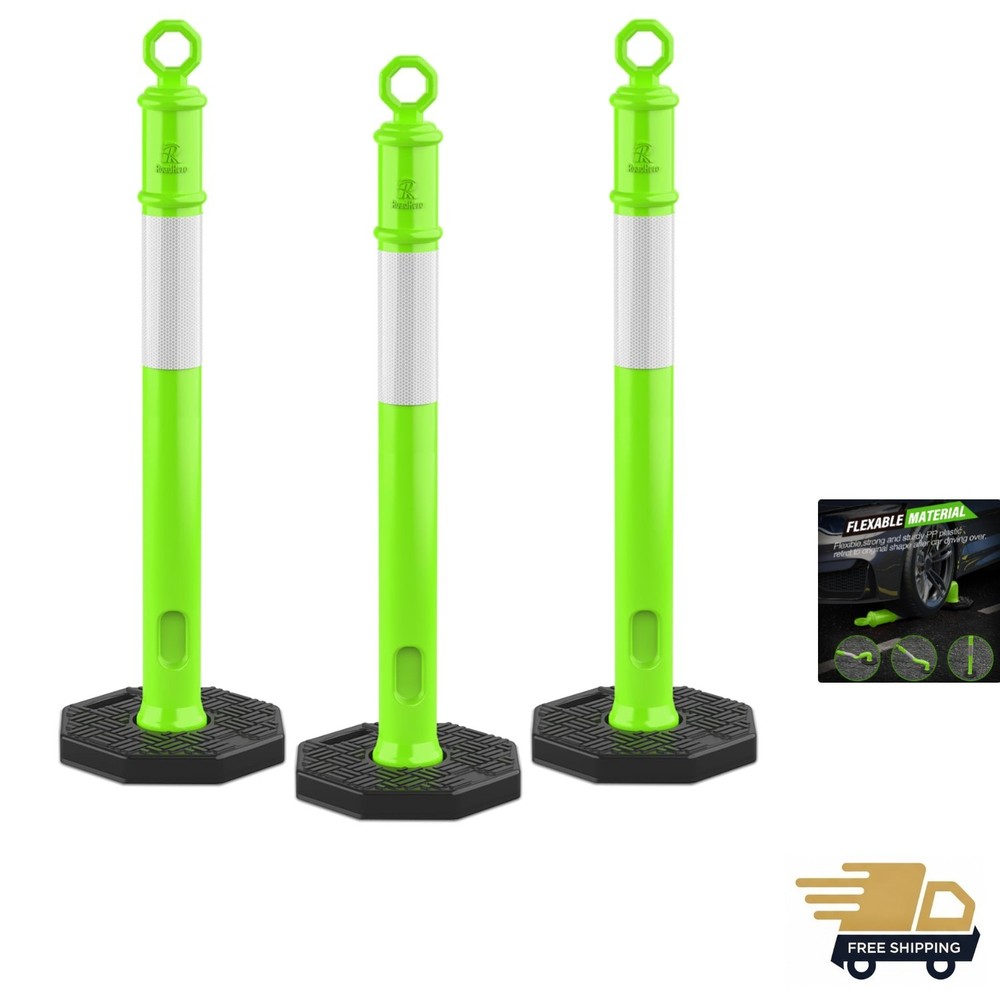 45 Inch 3 Pack Delineator Post with Base, Lime Green Traffic Delineator Posts...
