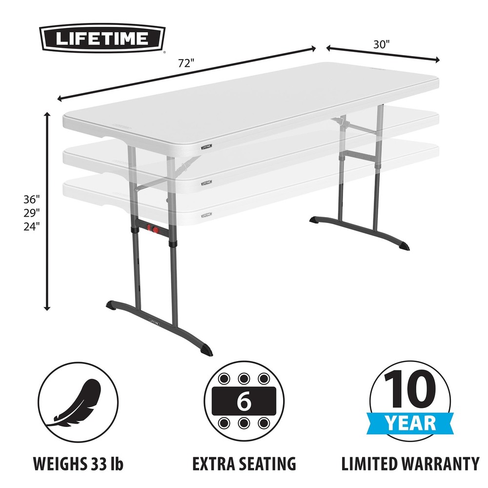 6-Foot Adjustable Height Nesting Table, Commercial, White Granite