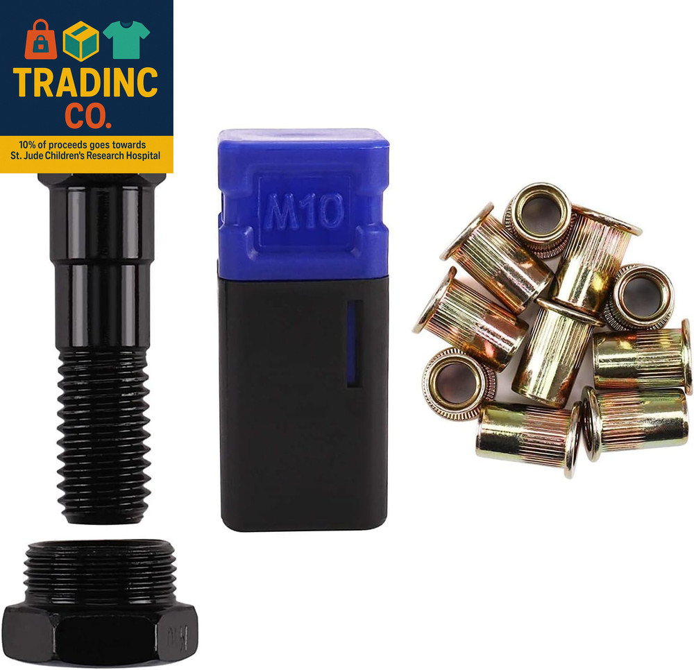 Rivet Nut Tool Mandrel M10 and 10 Rivet Nuts, Rivet Tool Set Spare Part, Nutsert