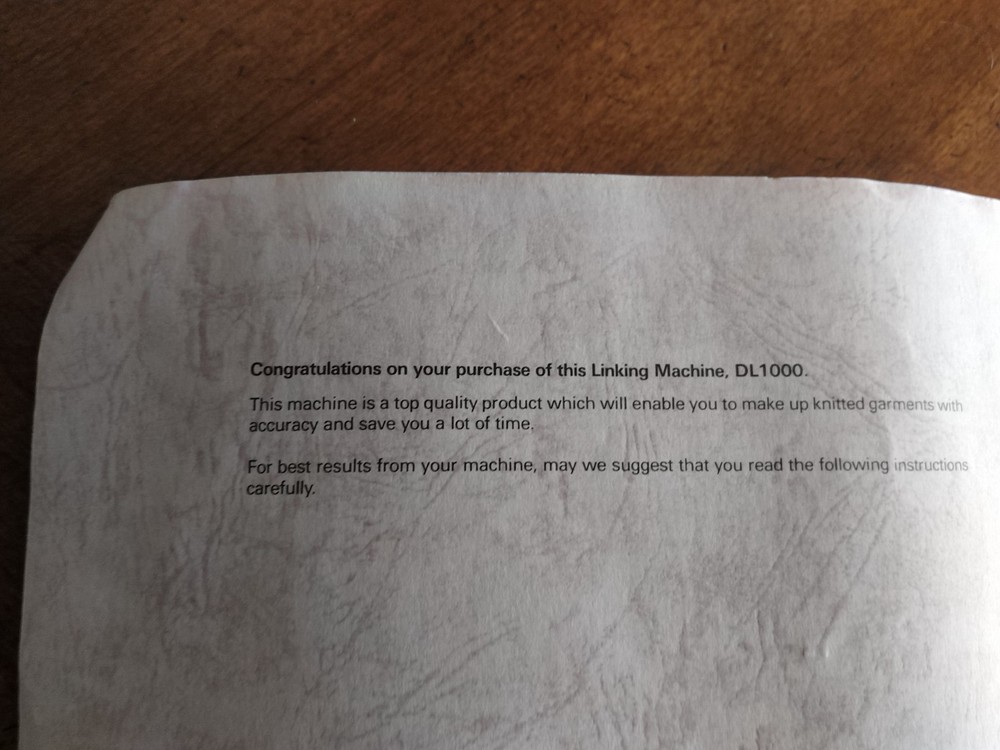 Knitking DL 1000 Linking Machine Replacement Part: Instruction Book Manual