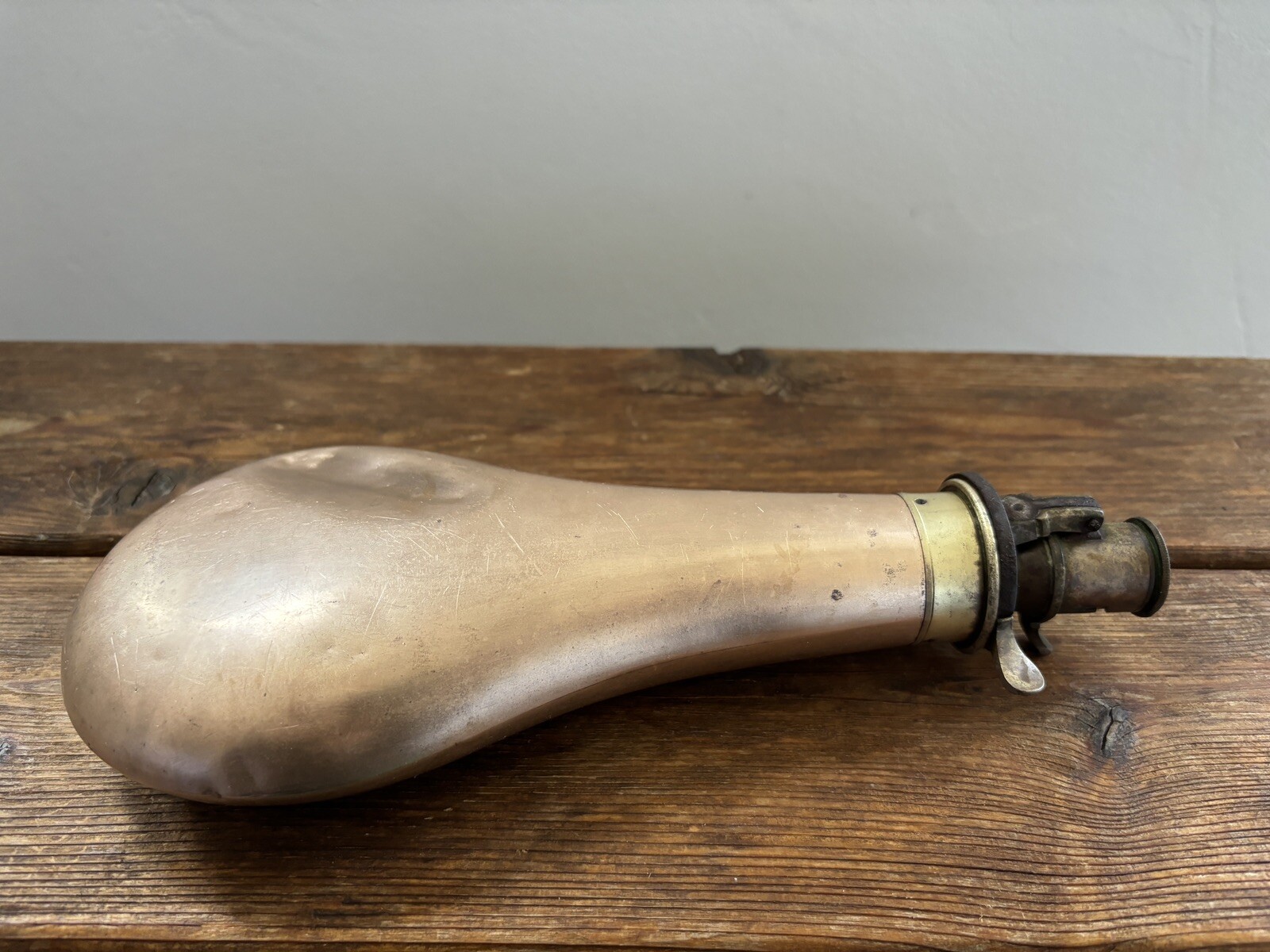 Antique Civil War Period James Dixon Black Powder Brass Copper Flask Horn