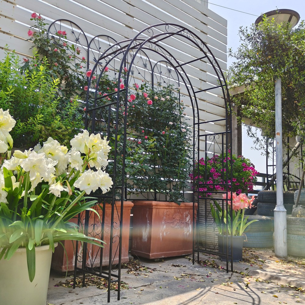 Black Metal Garden Arch 59x17.71x90.55 Inch Climbing Plants Support Rose Trellis