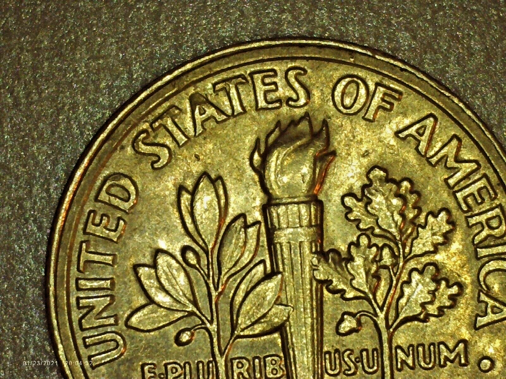1989-P Roosevelt dime collar/rim error. 450
