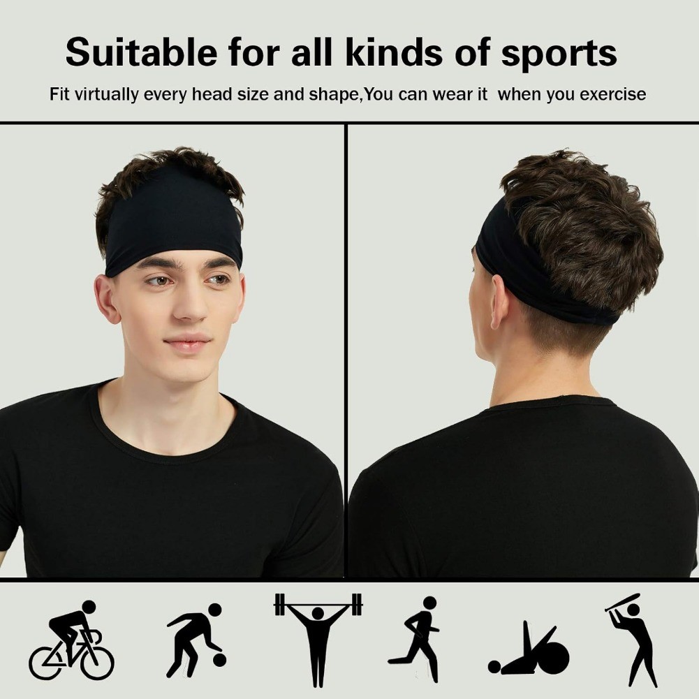 5 Pack Sports Headbands for Men & Women, Moisture Wicking Workout Sweatbands