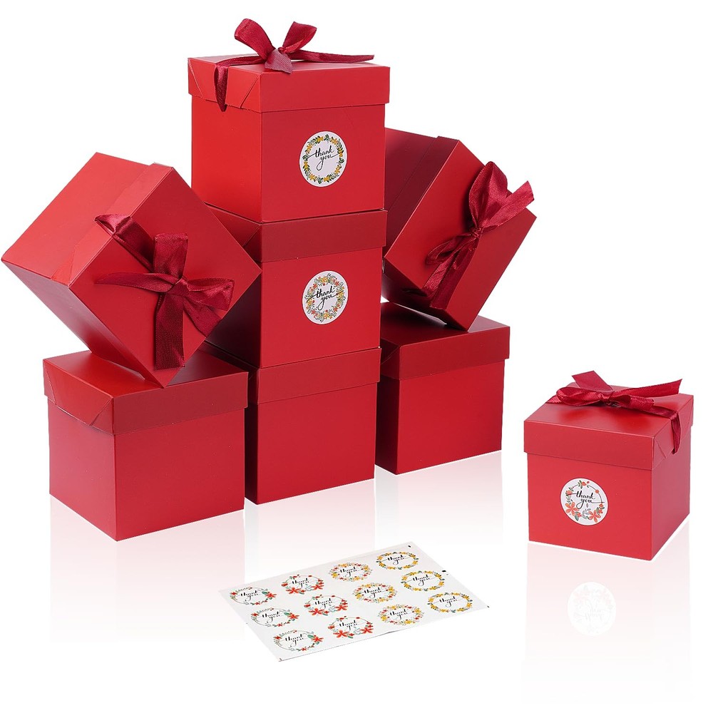Elephant-package 12Pack Small Gift Boxes with Lids, Red Gift Boxes with Ribbo...