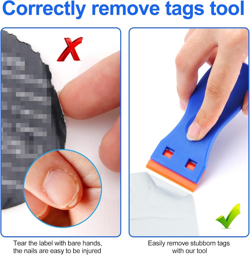 4 Pcs Plastic Razor Blade Scraper and 100 Blades, Remove Label Decal Blue