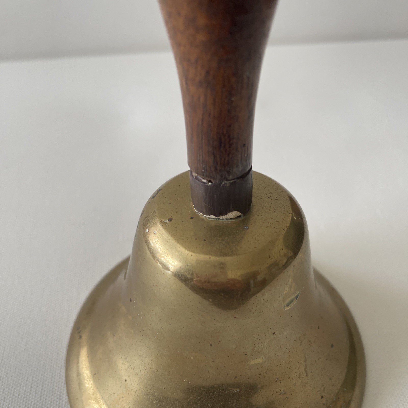 Vintage Heavy Solid Brass School Hand Bell Wood Handle Loud Dinner Service Bell