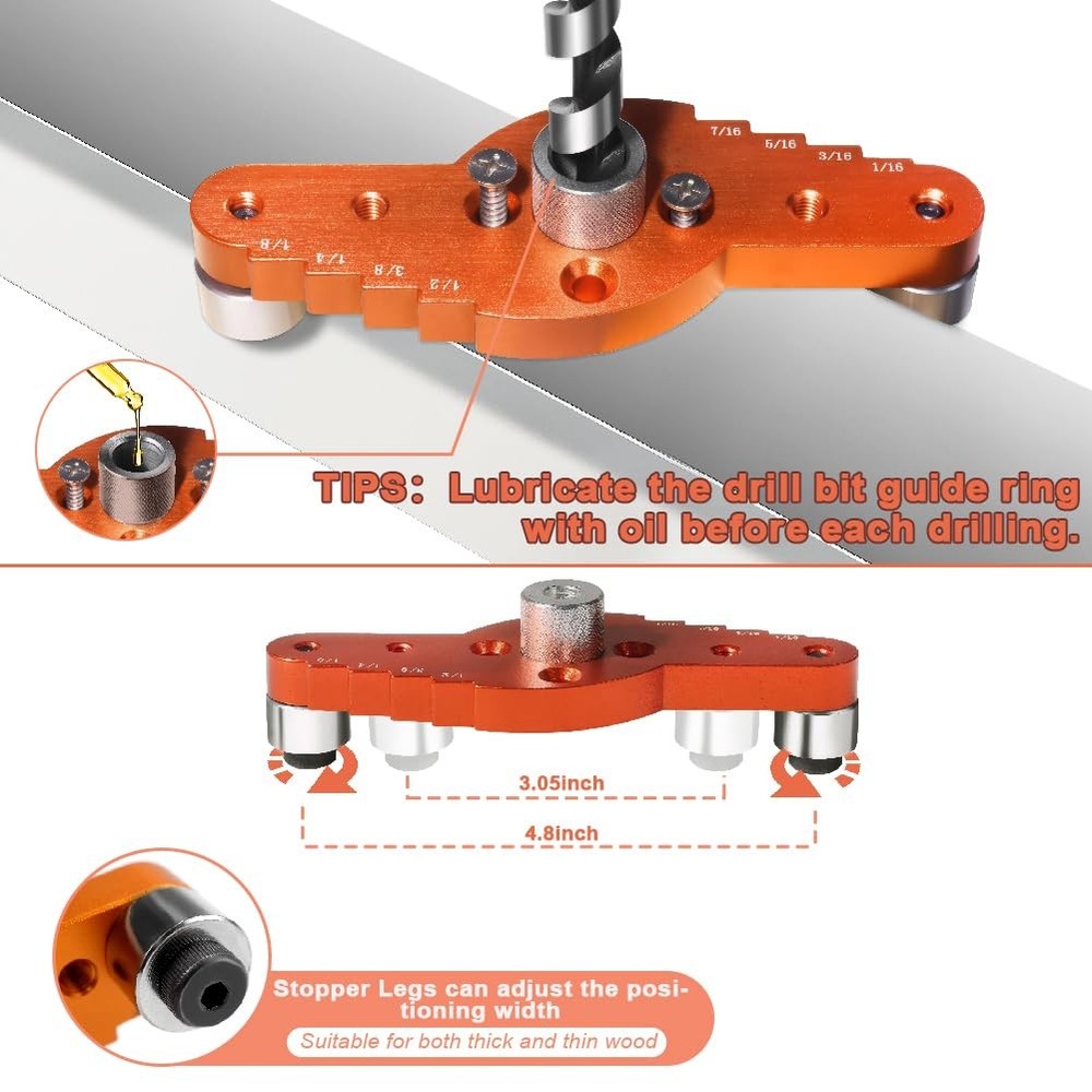 Shelf Hole Jig, Self Centering Drill Guide with Drill Bit Set 1/4", 5/16", 3/...